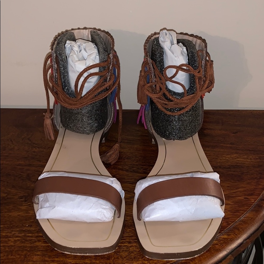 Zara Leather & Suede tasseled sandal